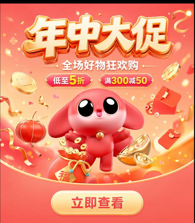一淘 · 大促 · 年中大促弹窗 · 福狸主视觉