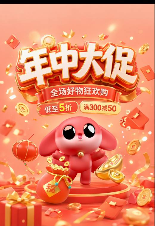 一淘 · 大促 · 年中大促开屏 · 福狸居中